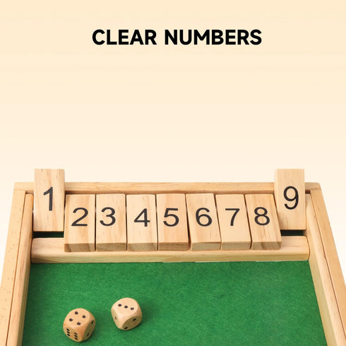 GSE Wooden Shut The Box Dice Game Board, 9 Numbers, 2 Wooden Dices, Classic Tabletop Version