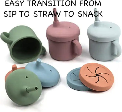 The Best Baby Toddler Drinking/Training/Snack Cup Set, 5 Piece 8.5oz Silicone (Ruby Rose)