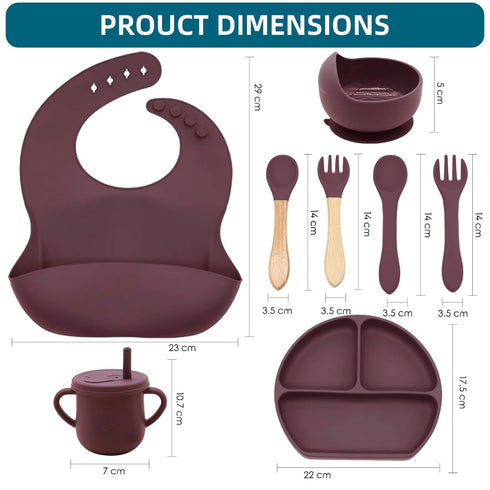 100% Set, Silicone Baby Feeding BPA Free Dishes With Suction Bowl, Divided Plate, Toddler Self Feeding Utensils