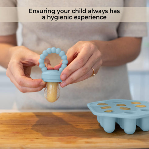 Generic 2 Infant Food Feeder & Silicone Freezer Tray Combo | Size Silicone Baby Fruit Feeders | Weaning Feeder |