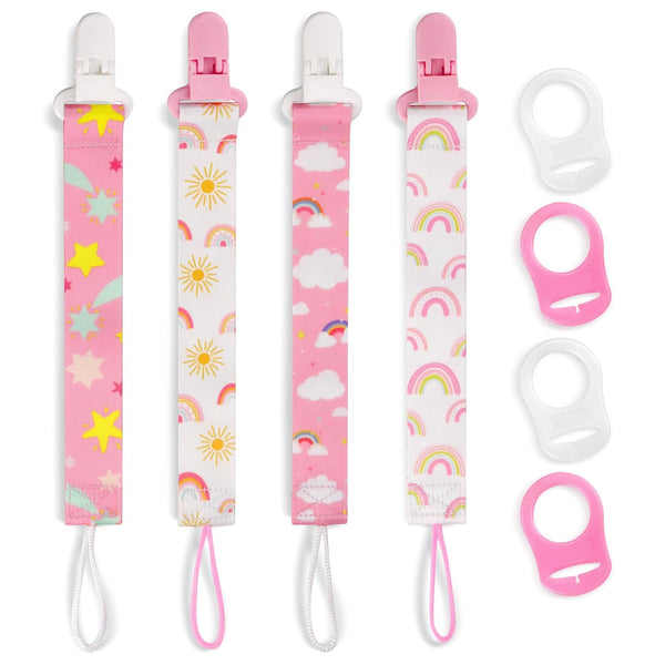 4 Pack Pacifier Clips for Boys & Girls, Silicone Dummy Clips with Adapters for Baby Teething Toys, Baby Shower