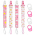 4 Pack Pacifier Clips for Boys & Girls, Silicone Dummy Clips with Adapters for Baby Teething Toys, Baby Shower