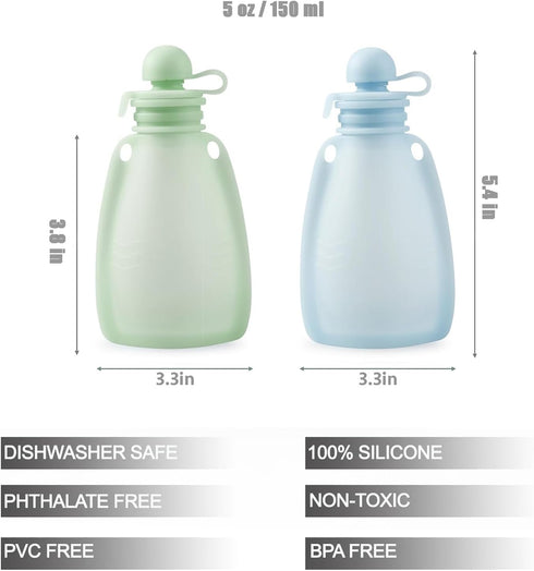 2 Pack 2 Pack PandaEar Baby Food Pouches & Snack Containers, Reusable Silicone Squeeze Pouches & Collapsible Toddler