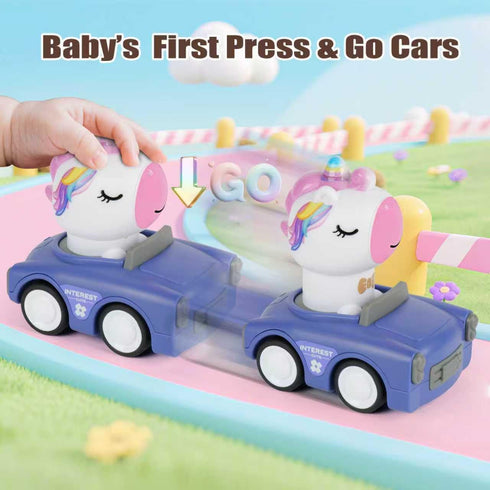 IOMDRWU 1-3, 6-9-12-18 1st 1-2 Press to Go Car Toys for Toddlers Animal Baby Cars, Push Go Friction Inertia Car, Infant