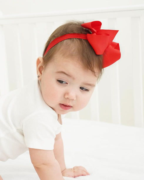 jollybows 40pcs Baby Girls Grosgrain Ribbon Hair Bows - 4" Elastic Hair Band Accessories for Infants Newborn