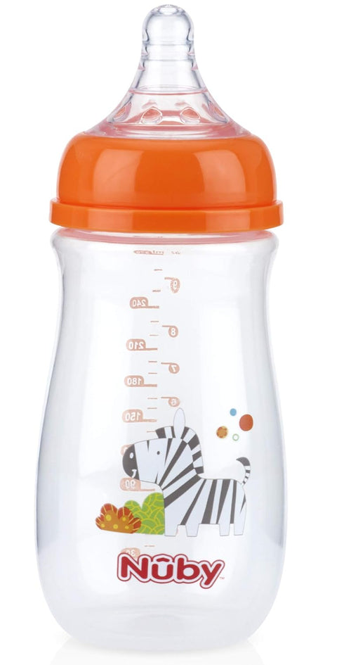 1 Pack 1 Nuby Wide Neck Bottle with Anti-Colic Air System, Colors/Prints May Vary, of Bottle