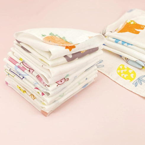 FGDTREE 10Pcs 20x20cm Set Baby Washcloths Cute Cartoon Print Double Layer Gauze Infant Face Towel Reusable Wipes