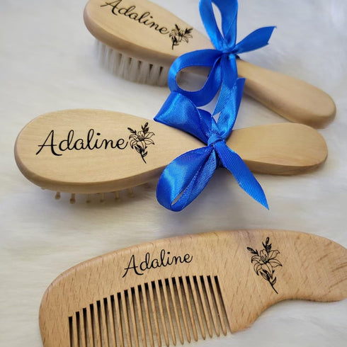 DOYOUWE Personalized Baby Hairbrushes, Baby Hair Brush, Custom Engrave Infant Name, Baby Comb, Brush Natural Goat