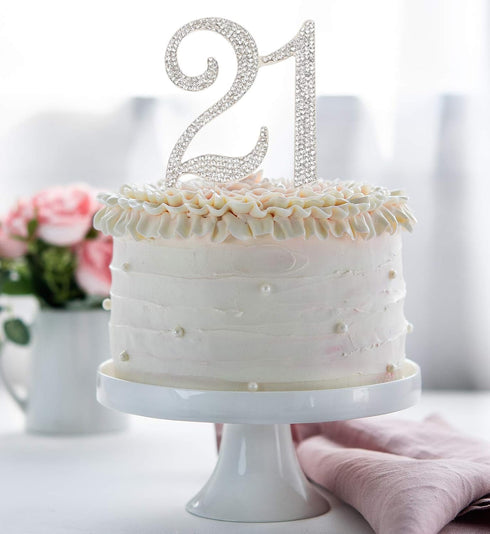 Bling Crystal Rhinestone 21 Birthday Cake Topper, Best Keepsake for 21st Party Decorations