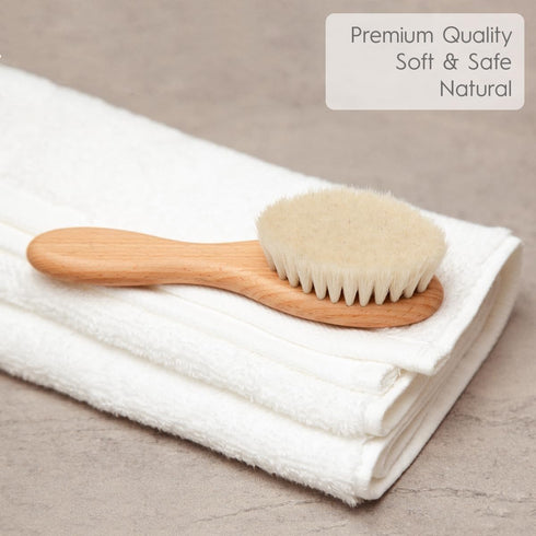 Baby Hair Brush, Wooden Handle, Soft Goat Hair, Infant Head Massage Grooming Comb, Newborns & Toddlers
