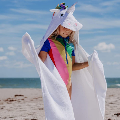 2-8 100% Hooded Baby Towel for Kids | Large Cotton Baby Towel for Girls or Boys in White | Cute Unicorn Bath Towels