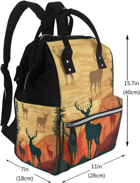 QSMJKLD Backpack Mommy Daypack Deer Show Diaper Bag with Changing Pad, Pacifier Holder - Multifunction Travel Nappy
