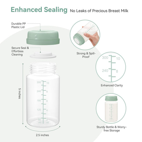 10oz Momcozy 22oz 4PCS Breastmilk Storage Bottle, Compatible with Milk Cooler & Spectra Pumps, Wide-Neck Collection