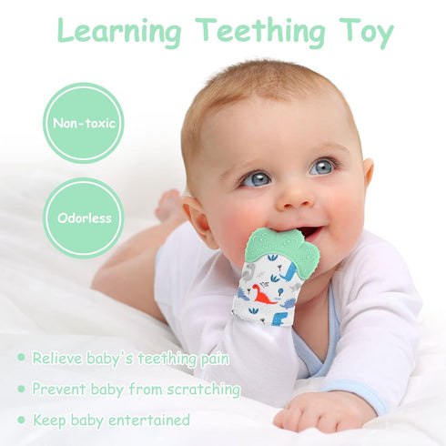 2 Pack Silicone Teething Mitt, Safe Infant Teething Mitten for Pain Relief, Prevent Scratches, 0-12 Months