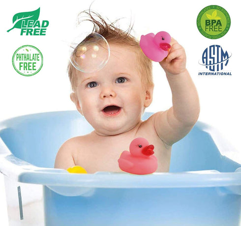 36 PCS Pink Classic Rubber Duck Bath Toys - No Holes BPA Free Floating Duckies for Baby Shower Gifts