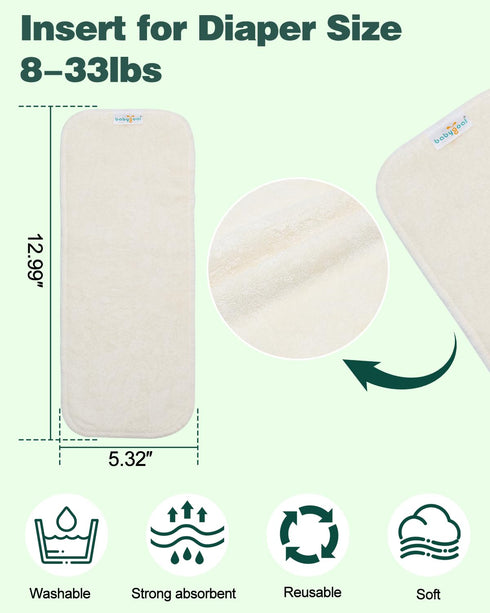 12pcs, 4 Babygoal Cloth Diaper Inserts Layers Rayon from Bamboo Inserts for Cloth Diapers and Cloth Diapers Covers