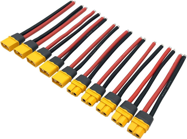 5Pairs XT60H (XT60 Upgrade Plug) Male Female Extension Connector Adapter with 12AWG 10cm Silicone Wire