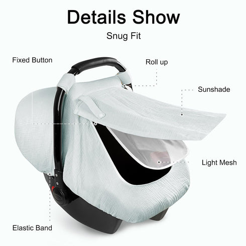 Summer Muslin Car Seat Covers for Babies, Baby Car Seat Cover for Boys Girls with Breathable Window, Lightweight Infant