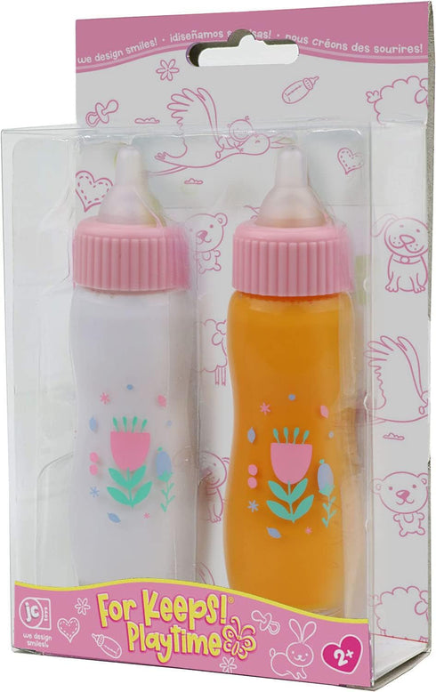 2+ JC Toys Deluxe Disappearing Magic Bottles | Fits All Dolls | Milk and Juice | Flower Theme | Ages , Pink