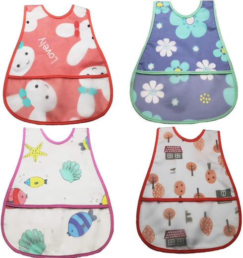 Waterproof Baby Bib Infant with Snaps - Fits Baby & Toddler 6-24 Months, 4pcs (Floral Bunny Fish)