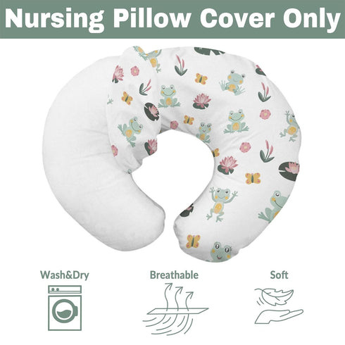 Cute Frogs Family Baby Nursing Pillow Covers for Boy Girl Green Frogs Butterflies Lilies Pond Nursery Pillow Slipcover