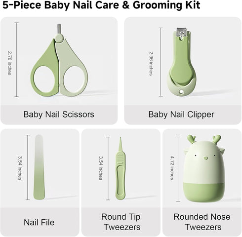 purpurbur 4-in-1 Set 02 Set Baby Nail Care Safe Nail Clipper, Scissors, File & Tweezer with Cute Deer Case Mild & Safe
