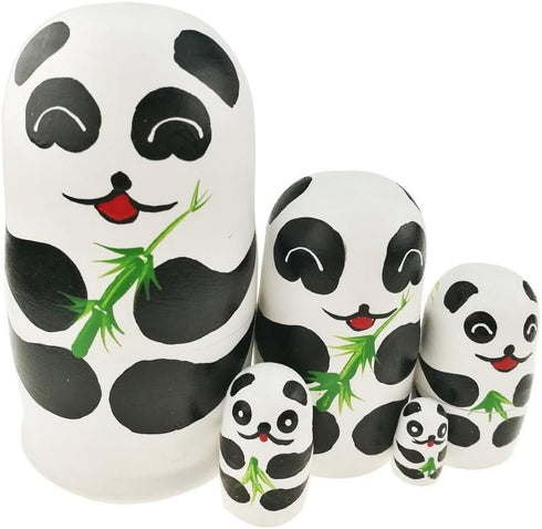 Winterworm 5.1” Cartoon Panda Russian Wooden Nesting Dolls for Kids Handmade Paints Stacking Toys Matryoshka Dolls 5 Pieces Panda Bear Party Supplies Cultural Keepsakes