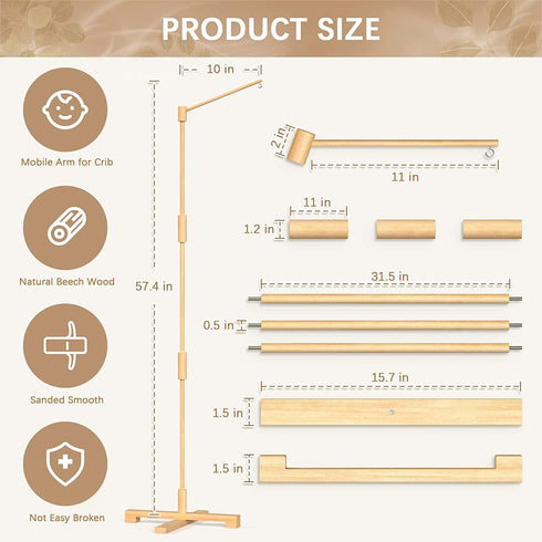 57.4 Inch Set FEISIKE Baby Crib Mobile Arm, Mobile Arm for Crib Wooden Nursery Decor Hanger,Holder for DIY Mobile Baby