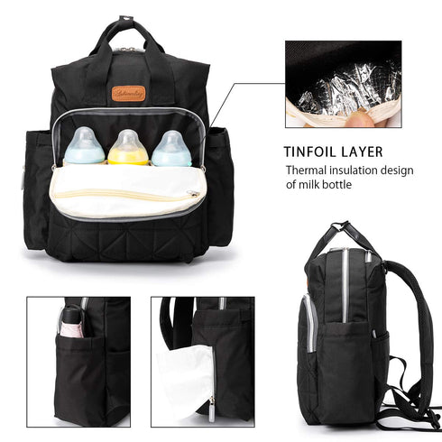 SONARIN Backpack Stylish Waterproof Baby Nappy Changing with Changing Mat(Black)