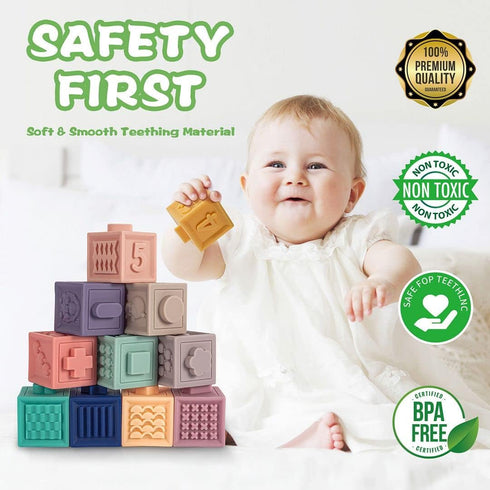 Springflower 3 in 1 Montessori Toys for Babies 0-12 Months - Soft Teething Toys & Stacking Blocks, 23 PCS