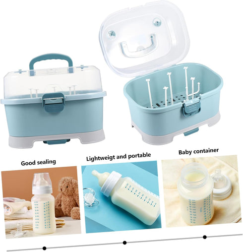 NUOBESTY Baby Bottle Drying Rack with Cover Portable Nursing Bottle Storage Box Baby Bottle Holder Dinnerware Organizer