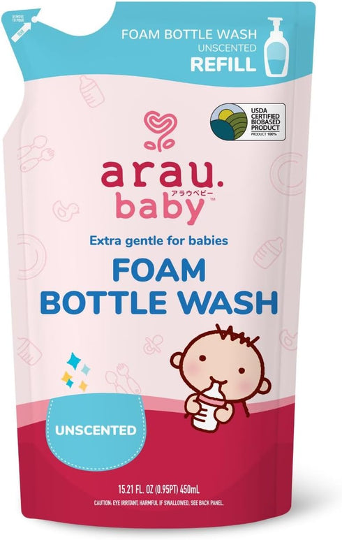 Arau Baby Unscented Foam Bottle Wash Refill, Natural Plant Based Baby Bottle