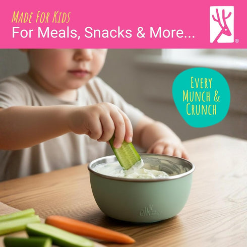 4 Pack Elk and Friends Stainless Steel Bowls + Silicone Sleeve and Storage Lid | Baby, Toddler, Kids | Cereal & Snack