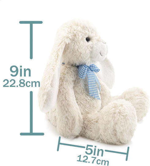 14" White Bunny Stuffed Animal for Kids, Huggable Rabbit Plush Toy with Bow for Boys and Girls, Great Gift