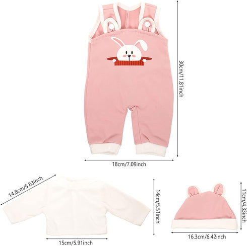 Baby Doll Clothes Handmade Pink Rabbit Top Jumpsuit with Cap Rompers Outfits for 14 to 16 Inch Doll Clothing Set