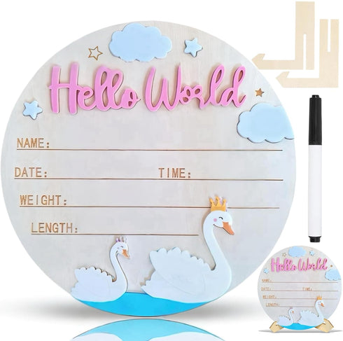 Generic Baby Announcement Sign,Personalized Wooden 5.9inch Hello World Newborn Sign,Birth Name Announcement,3D Pattern,Boys