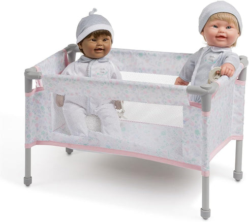 18" 3+ JC Toys - Berenguer Boutique | Travel Folding Crib - Playpen with Accessories | Pink Floral Collection |