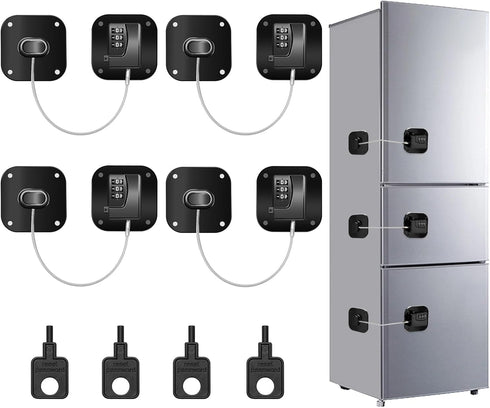 4PCS Self-Adhesive Refrigerator Lock Combination, Child Safety Locks for Kitchen Freezer Door with Password (Black)