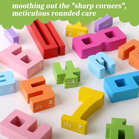 WISBOOK 20PCS Counting 3+ Wooden Number Building Blocks, Montessori Toys Math Learning Toys for Kids Digital