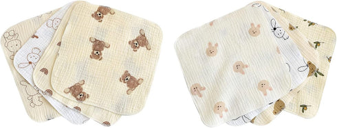 Lily Brown 4 Pack Baby Washcloths Soft Absorbent Cotton Washable- Saliva Towel Face Wipes Bath Face Towel Wipes Baby