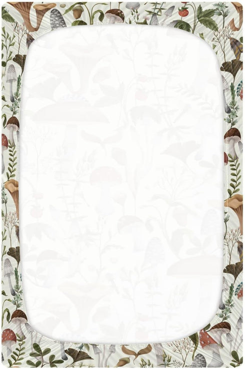 Mushrooms and Berries Mini Crib Sheets 39" x 27" Soft Breathable Pack N Play Sheets for Boys Girls