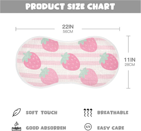 tplaotee 22x11in Cute Pink Strawberries Cotton Muslin Baby Burp Cloths Easy Care wash rag for Babies boy and Girl