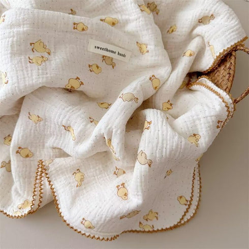 Summer, 47"x51" BuLuTu Cute Duck Pattern Baby Blanket Muslin Toddler Quilt Blankets Boys Girls Breathable Cotton Baby