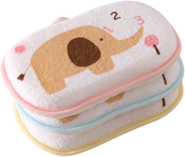 Lurrose 3PCS Baby Bath Sponge, Cartoon Elephant Soft Cotton Scrubber for Toddler Infant, Mixed Color