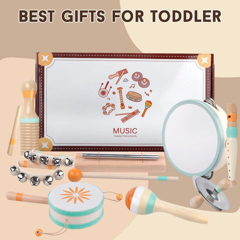 Toddlers Musical Instruments, Montessori Wooden Toys for 1-3 Year Old, Percussion Gift for Boys & Girls
