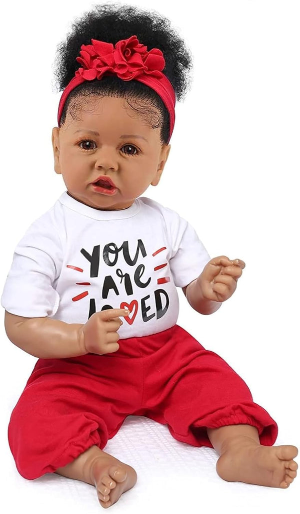 Black Reborn Baby Doll Girl, 20 inch African American Soft Body Doll, Best Gift for Kids Age 3+