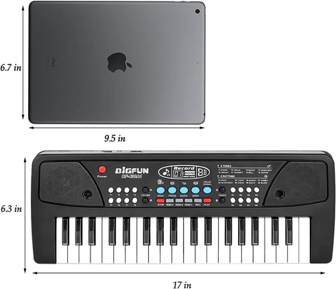 Black 37 Keys Kids Piano Keyboard, Portable Electric Musical Instruments with Microphone for 3-9 Years Old