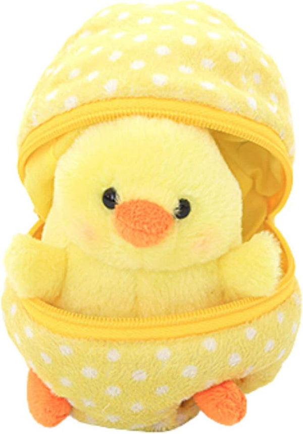 Plushland Plush Stuffed Animal - 6 Inches Zip Up Egg Hideaway Cute Yellow Pastel and Polka Dot Easter Colors Gift
