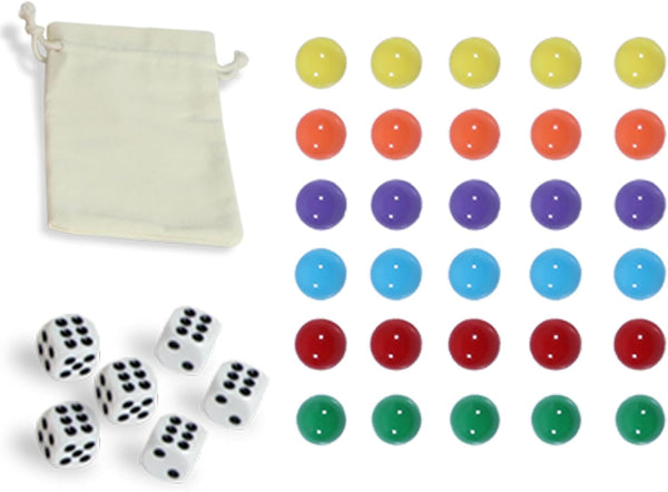 30Pcs Wahoo Board Game Replacement Marbles, 6 Colors, 6 Dices, and 1 Storage Bag for Aggravation Game (14MM)