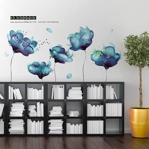 RW-2003 Removable 3D Blue Dream Flower Wall Stickers, DIY Home Wall Decoration Art Decor for Kids Bedroom and Nursery